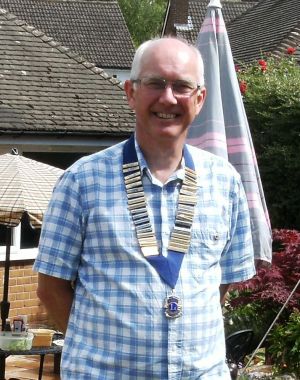 Lions John Wordley from Llantwit Major and Andy Luckett from Shirley exchange banners.
